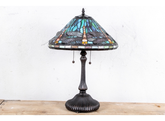 Tiffany Style Leaded Glass Dragonfly Lamp