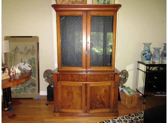 Antique Fruitwood Veneer Two Piece Cabinet