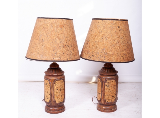 Pair Of Cork Table Lamps