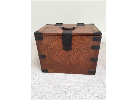 Wooden Tabletop Box With Hammered Iron Fixtures