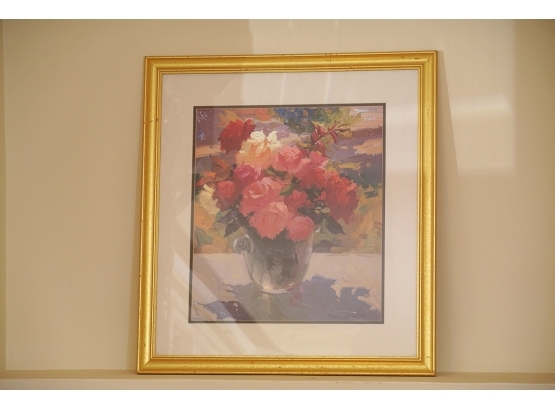 Floral Still Life Print In A Custom Matted And Gilt Frame
