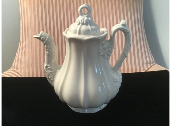 Embellished Red-Cliff White Ironstone Coffee Pot