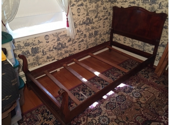 Pair Of Antique Beautiful Hardwood Burl Single Bed Frames, Headboards And Footboards