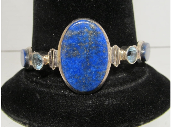 Beautiful Lapis And Topaz Sterling Silver Bracelet 7.5'