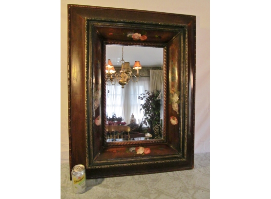 Beautiful Antique Style Beveled Glass  Mirror In Hand Painted Frame