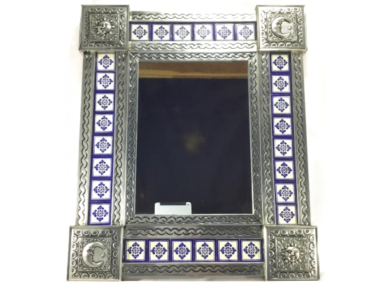 Mexican Punched Tin And Tile Framed Mirror