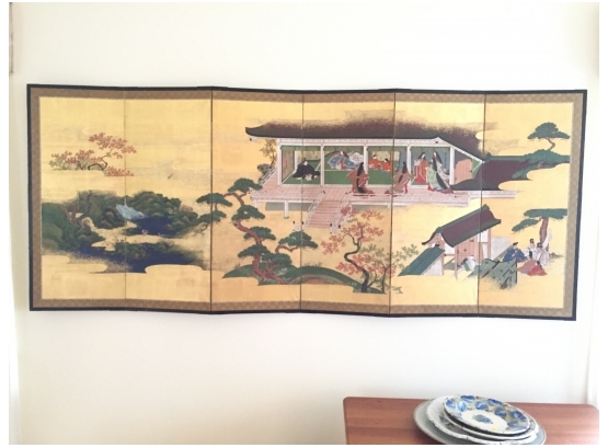 Japanese Six Panel Screen  'Gardens And Nobles'