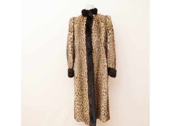 Vintage Ocelot Full Length Coat With Mink Trim - Ladies Size L
