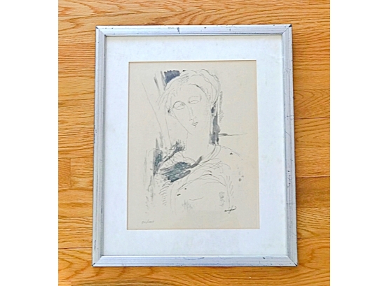 Amedeo Modigliani (Italian, 1884-1920) Pen And Ink Etching Of A Woman Signed Modigliani