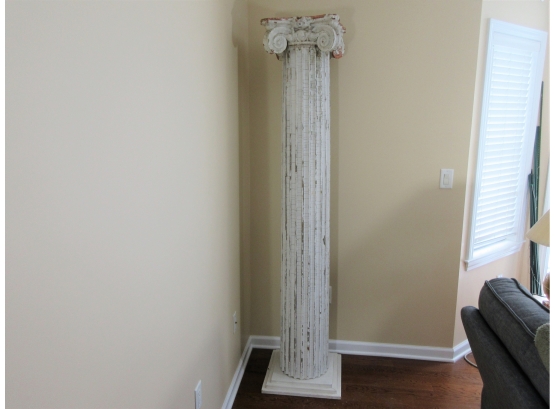 Antique 19th Century Fluted Wood Column With Volute Capital