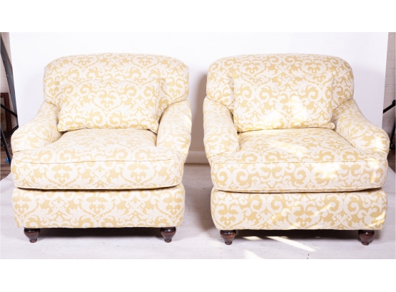 Pair Of Yellow & White Slipper Chairs