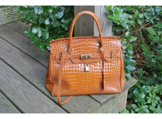 AUTHENTIC! Tiziana Tan Croc Embossed Leather Handbag - RETAIL $1,250
