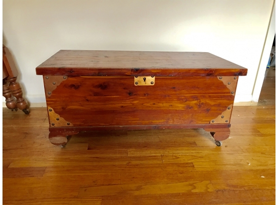 Small Pine Blanket Chest With Copper Accents (Please View Photos For Condition)
