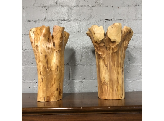 Hand-Carved Free-Form Wooden Root Vases