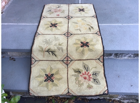 Hooked Rug In A Floral And Star Design