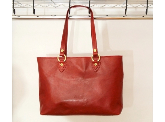Red Leather Valentina Handbag Made In Italy