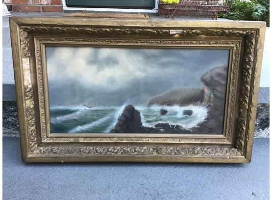 Antique Oil On Canvas Seascape