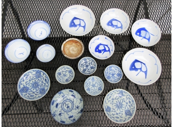 Large Group Of Antique And Vintage Chinese Blue And White Ceramics