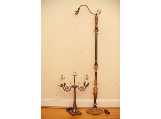 Victorian Style Metal Floor Lamp And A Two Light Candelabra