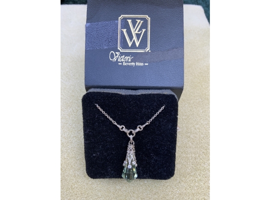Victoria Wieck Prasiolite Crystal ( Green Quartz) Pendent  With Necklace (16”) 925/cz.