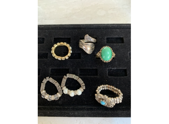 (#204) Sterling 925 Green Stone Ring (1),  Sterling Ring (1) Assortment Of Rings