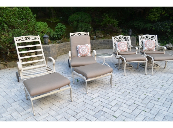 Cast Aluminum Lounge Chair/Ottoman (4) With Side Table (1)