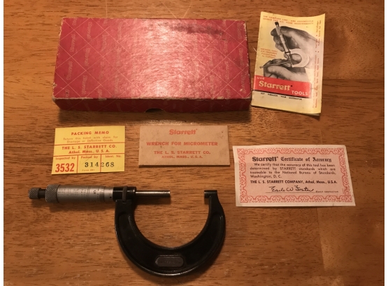 Starrett Outside 2 Inch Micrometer No. 436  With Original Box And Paperwork