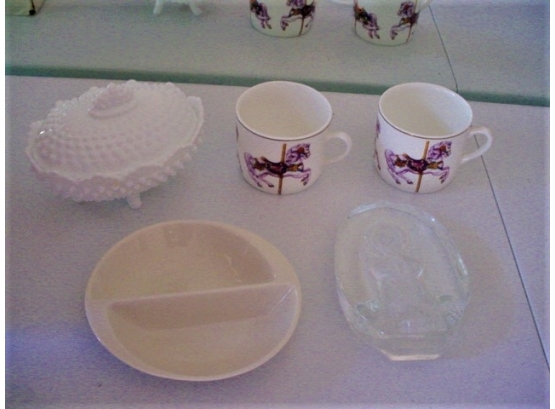Misc  Lot: Covered Hobnail Bowl, Carousel Cups, More  (127)