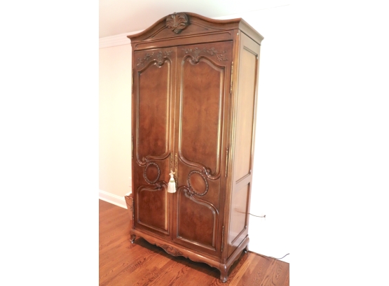 French Style Armoire With Carved Doors And TV Shelf