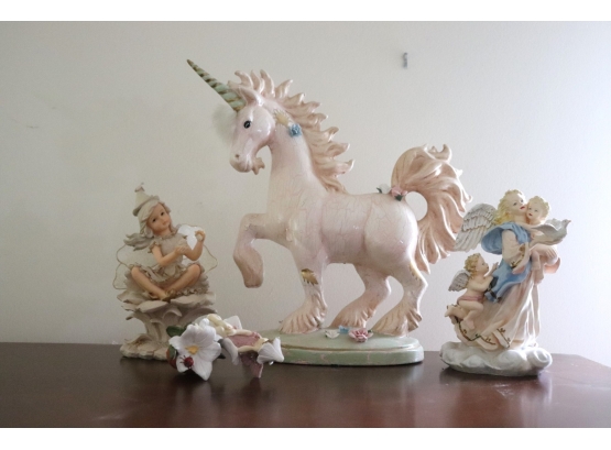 Lot Of Fairytale & Angel Figures With Unicorn