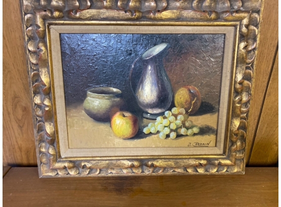 Still Life Painting Of Fruits And Decorative Bowl And Pitcher