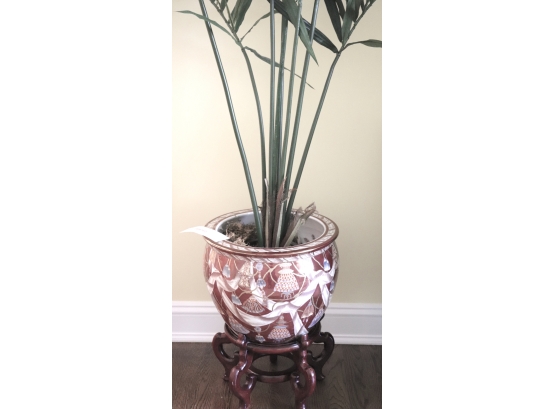 Faux Palm Leaf Plant In Decorative Ceramic Planter