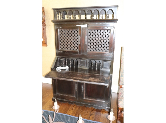 Drop Front Renaissance Style Secretary/Desk With Gallery Top