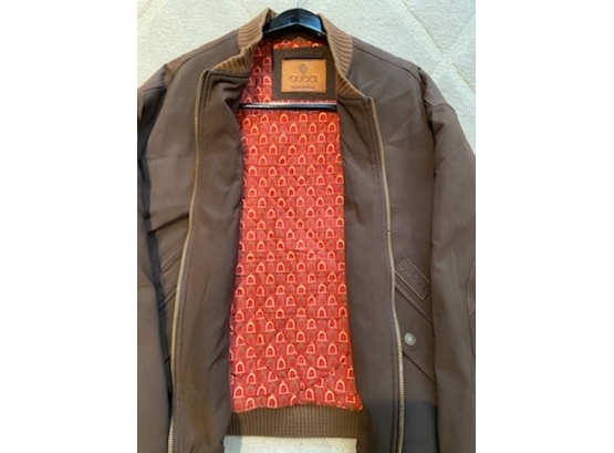 Men's Gucci Brown Leather Bomber Jacket XL