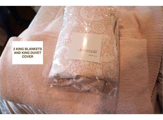 Pair Of King Pink Chenille Summer Blankets And King Duvet