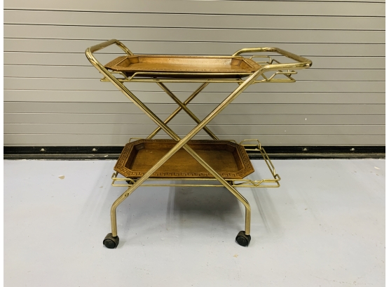 Mid Century Folding And Rolling Bar Cart