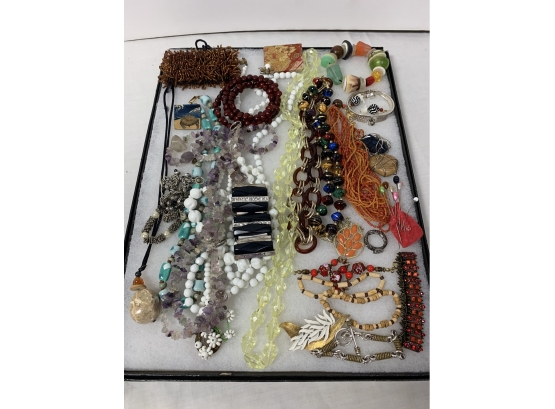 Costume Jewelry Grouping With Necklaces And Stone Jewelry