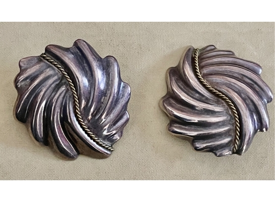 Vintage  Large Modernist Silver Swirl Earrings