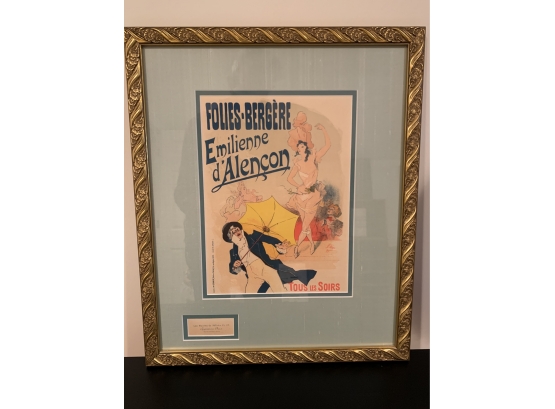 ORIGINAL FRENCH POSTER-PROFESSSIONALLY FRAMED-'fOLIES-BERGERE EMILIENNE D'aLENCON