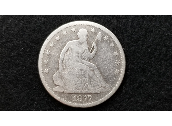 US 1877 CC Seated Liberty Half Dollar - Carson City Silver - 50 Cent Piece - Small CC