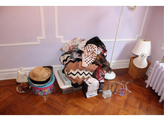 Assorted Lot Of Blankets, Hats, DVDs, Floor & Table Lamps, Purses, Scarves & More - Item #141