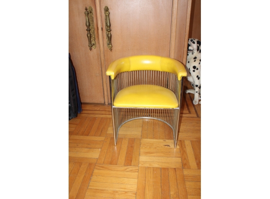 Mid Century Modern Yellow Crescent Vinyl Chair! Good Condition - Item #18