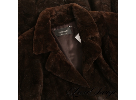 THE STAR OF THE SHOW : DAMSELLE MADE IN NEW YORK LIKE NEW BROWN TIGER STRIPE SHEARED MINK LONG COAT