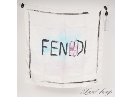 YOURE GOING TO HAVE TO FIGHT FOR THIS : BRAND NEW WITH TAGS AUTHENTIC FENDI PURE SILK GRAFFITI LOGO SCARF