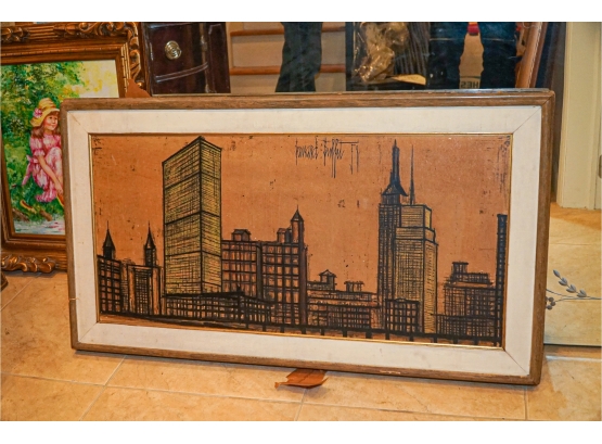 MCM B Buffet New York City Skyline Print! Original Frame, Mounted, No Glass
