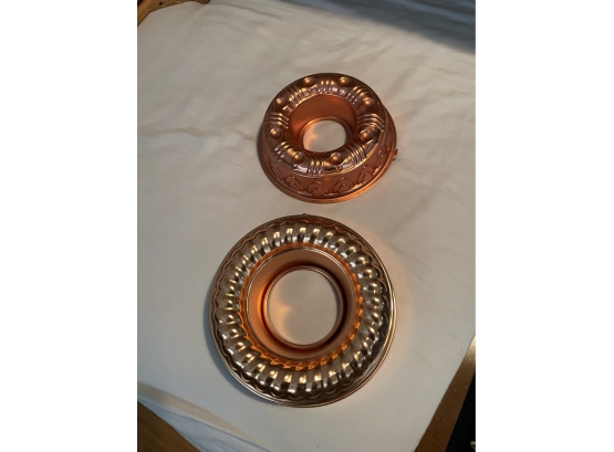 Pair Of Vintage Coppertone 3 1/2 Cup Ring Jell-o Mold - Bundt Cake Baking Pan