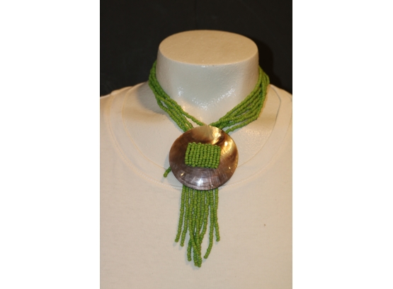Green Beaded Necklace With Shell