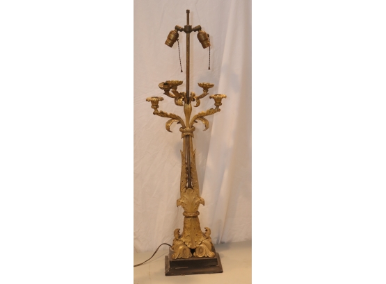 Antique Brass Tall Candelabra Table Lamp