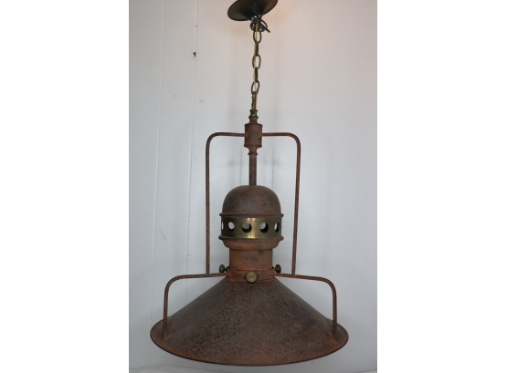 Vintage Mid-Century Industrial Chandelier Ceiling Light Metal And Brass Cloth Covered Wires