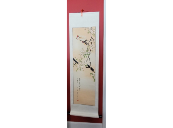 Beautiful Vintage Chinese Paper Scroll Artwork 57x17 Great Condition